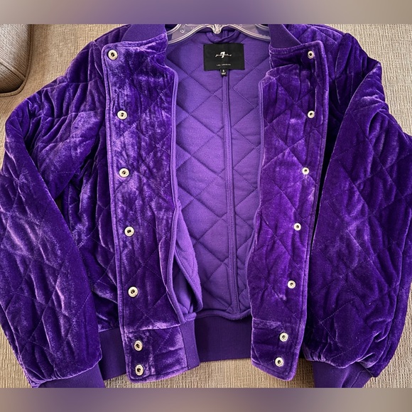 7 For All Mankind Quilted Velvet Bomber Jacket Size S - Picture 7 of 10